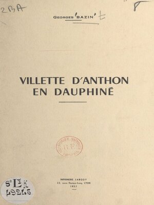 cover image of Villette d'Anthon en Dauphiné